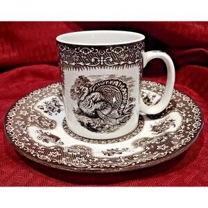 Spode Celebration Set 4 Turkey Festival Brown Plates 7.25"+ Mugs Thanksgiving